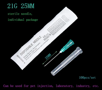 21 г Игла 100шт 25 мм Стоманени Остри Игли за Еднократна употреба Стерилни Игли В Индивидуална Опаковка