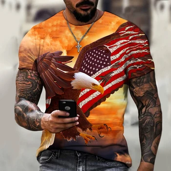 2022 Мъжка тениска с изображение на Американския Орел, тениски с 3D Принтом, Унисекс, Ретро Риза, Модни и Ежедневни Тениска с Кръгло деколте И Къс Ръкав, Лято