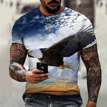 2022 Мъжка тениска с изображение на Американския Орел, тениски с 3D Принтом, Унисекс, Ретро Риза, Модни и Ежедневни Тениска с Кръгло деколте И Къс Ръкав, Лято Изображение 2