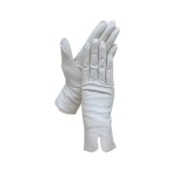 Пролетни кожени ръкавици 2021 нови дамски овча кожа, бели кожени ръкавици с един подплата кожени модни есенни красиви безплатни автентични Изображение 2