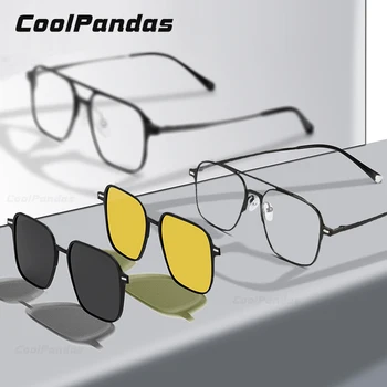 Титанов 3 В 1, Нова Тенденция Магнитни Рамки За Очила С Клипсой, Поляризирани Слънчеви Очила За Мъже и Жени, Оптични Компютърни Очила