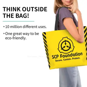 Scp Foundation Едроразмерна Множество Сгъваема Пазарска Чанта Foundation Безопасна Съдържа Предпазва Специални Процедури За Задържане На Лого Изображение 2