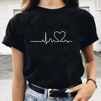 Женска тениска Than Сърце, Тениска Harajuku Love Дамски Модни Дамски Черна Тениска с Графичен Дизайн, Дамски 2022 Нова Лятна дамски Дрехи Изображение 2
