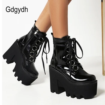 Gdgydh/ Черни дамски обувки в готически стил; Модерни ежедневни обувки; дамски обувки на блок ток; Ботильоны платформа; Отлично качество; по-Големи Размери Изображение 2