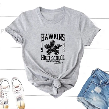 Хокинс High School Demogorgon Тениска Дамска Лятна Памучен Тениска a Stranger Things Тениска Hawkins Градинска Тениска С Къс ръкав