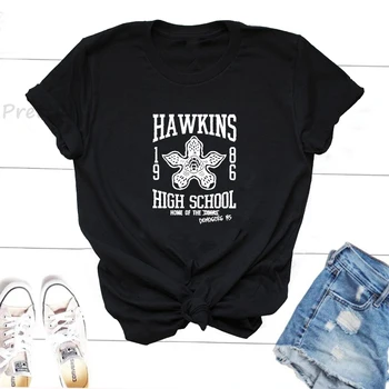 Хокинс High School Demogorgon Тениска Дамска Лятна Памучен Тениска a Stranger Things Тениска Hawkins Градинска Тениска С Къс ръкав Изображение 2