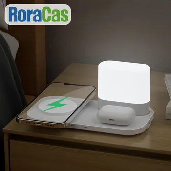 Led нощна светлина с Безжично Зарядно устройство за телефони Украса Спални в 3 цвята в 1 USB Лампа нощна светлина Нощни Ночники