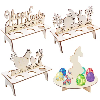Щастливо Великденско Украса САМ Пиле и Заек Дървена Занаят, Поставка За Яйца, Великденски Парти Домашен Интериор, Поставка За Яйца, Украса за Доставка