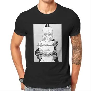 Човек-Резачка Аниме Power С Торта Тениска Реколта Пънк Лятна Големи Памучни Мъжки Блузи Harajuku Тениска С Кръгло Деколте Ризи