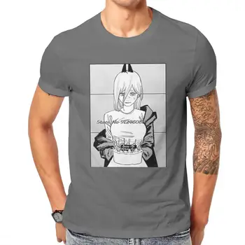 Човек-Резачка Аниме Power С Торта Тениска Реколта Пънк Лятна Големи Памучни Мъжки Блузи Harajuku Тениска С Кръгло Деколте Ризи Изображение 2