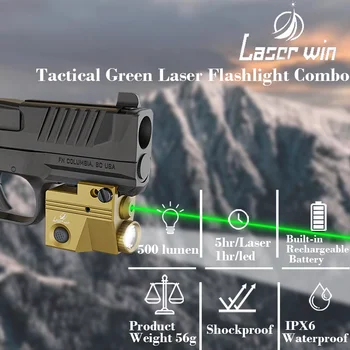 LASERWIN Зелен Лазерен Мерник Light Gun Combo 500 Лумена Оръжеен Фенерче с USB Перезаряжаемыми Компактни Играчки Picatinny Rail Mount Изображение 2