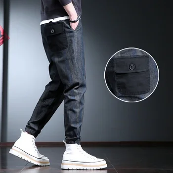 2022 Моден Раиран Панталон-молив Мъжки Ежедневни Улични Панталони в Корейски Стил с Завязками За Бягане Изображение 2