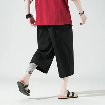 2022 Летни Мъжки Ежедневни Панталони Однотонного Цветове, Леки Панталони в стил Харадзюку Дълги До Прасците За Мъже Изображение 2
