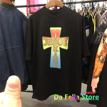 Цветна тениска с принтом JESUS IS KING Cross, Мъжки и Дамски Тениска за Неделната служба, Висококачествена тениска в стил Хип-Хоп, Kanye West Блузи с Къс Ръкав, ИСУС