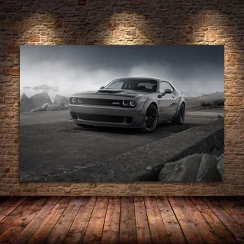 Dodges Challenger SRT Demon Muscle Car Стенни Художествена Картина на Плакати и Щампи Върху Платното За Всекидневна Декор