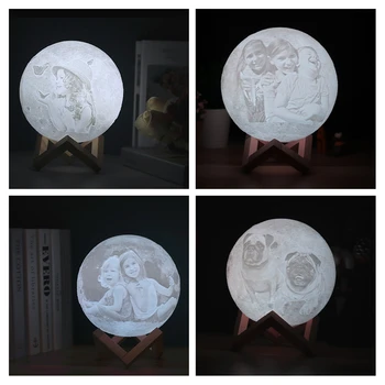 Подгонянная лампа нощна светлина на Луната със снимка и Текст, USB Акумулаторна, 3D Печатна, Персонални Подаръци с Участието на Рожден Ден, Празник Изображение 2