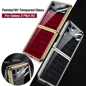 Луксозен Калъф От Закалено стъкло с заден панел За Samsung Galaxy Z Flip 3 5G с Твърд Защитно Покритие За Samsung Z Flip3 5G Case