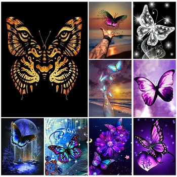 5D Картина на Диамантена Пеперуда Цвят Crystal Бродерия САМ Мозайка от Планински Кристал Бродерия на кръстат бод Начало Декор Подарък