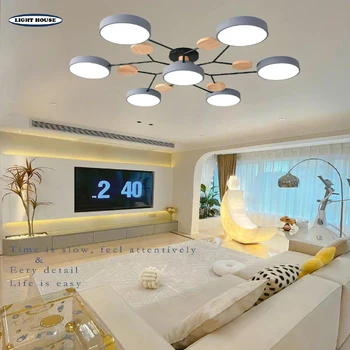 Модерен led тавана лампа за дневна, дървени полилей, таван полилей за спални, трапезария, декоративна лампа за хотела, лампа за преминаване на