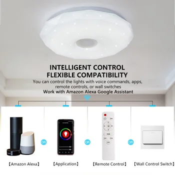 Умен WIFI Led Тавана лампа с Bluetooth Високоговорител RGB Dimmable APP е Съвместим с Алекса Google Home Околния Светлина за Хол Изображение 2