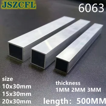 6063 Алуминиева квадратна тръба 10x30 15x30 20x30 мм, дебелина 1 мм/2 мм/3 мм Правоъгълен алуминиев тръбен профил за бижута с дължина 500 мм